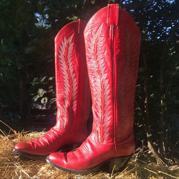 LARRY MAHAN VINTAGE 80s Tall Leather Cowboy Boots - Picture 7 of 16